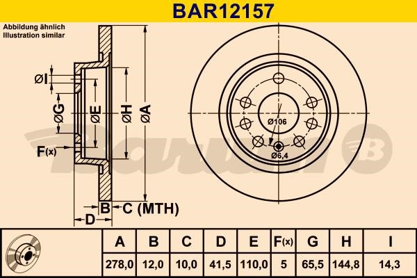 Barum BAR12157 Rear brake disc, non-ventilated BAR12157