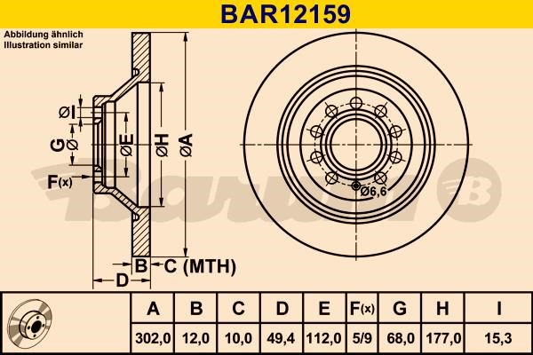 Barum BAR12159 Rear brake disc, non-ventilated BAR12159