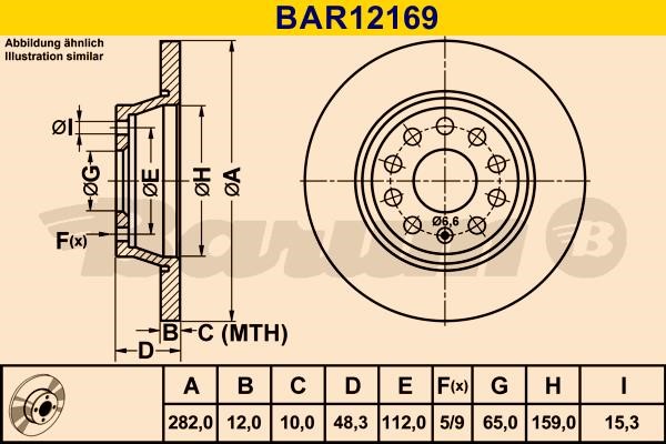 Barum BAR12169 Rear brake disc, non-ventilated BAR12169