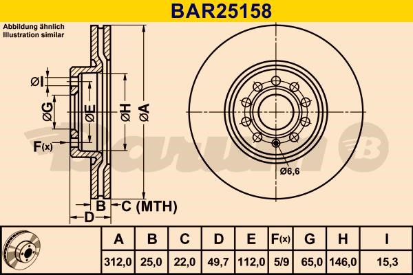 Barum BAR25158 Ventilated disc brake, 1 pcs. BAR25158