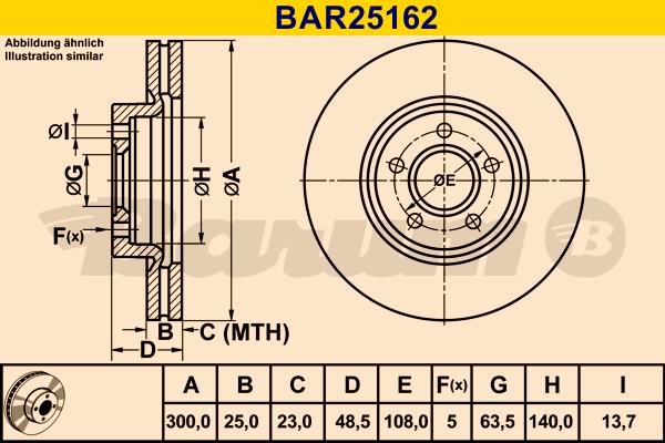 Barum BAR25162 Ventilated disc brake, 1 pcs. BAR25162