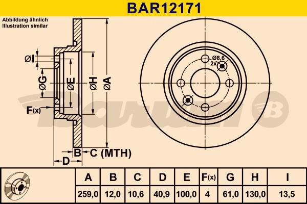 Barum BAR12171 Unventilated front brake disc BAR12171