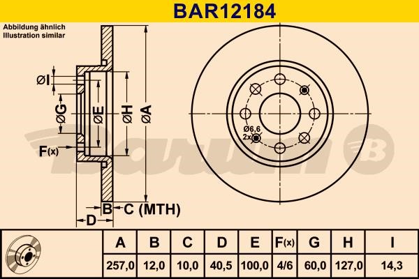 Barum BAR12184 Unventilated front brake disc BAR12184