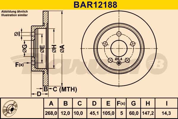 Barum BAR12188 Rear brake disc, non-ventilated BAR12188