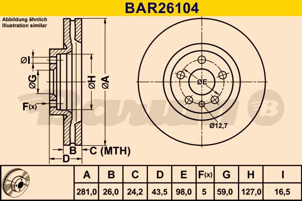 Barum BAR26104 Ventilated disc brake, 1 pcs. BAR26104
