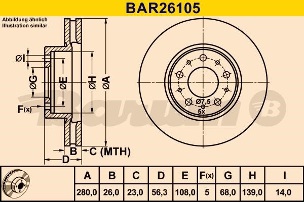 Barum BAR26105 Ventilated disc brake, 1 pcs. BAR26105