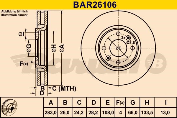 Barum BAR26106 Ventilated disc brake, 1 pcs. BAR26106
