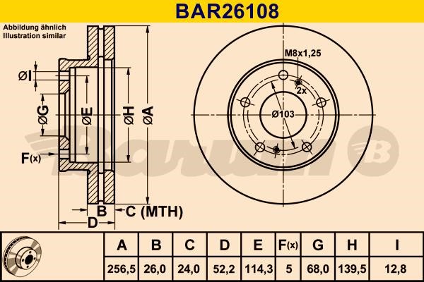 Barum BAR26108 Ventilated disc brake, 1 pcs. BAR26108