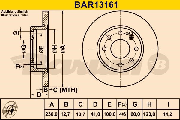 Barum BAR13161 Unventilated front brake disc BAR13161