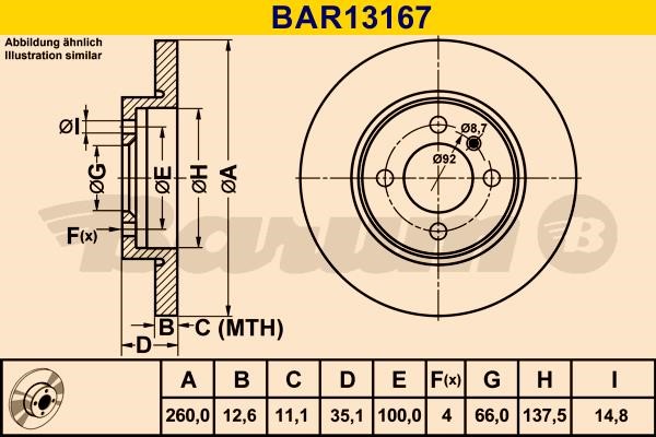 Barum BAR13167 Unventilated front brake disc BAR13167