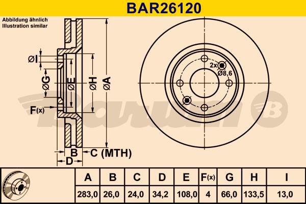 Barum BAR26120 Ventilated disc brake, 1 pcs. BAR26120