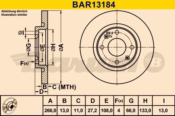 Barum BAR13184 Unventilated front brake disc BAR13184