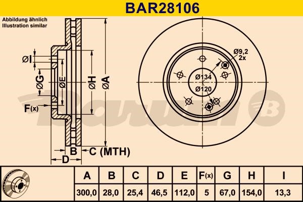 Barum BAR28106 Ventilated disc brake, 1 pcs. BAR28106