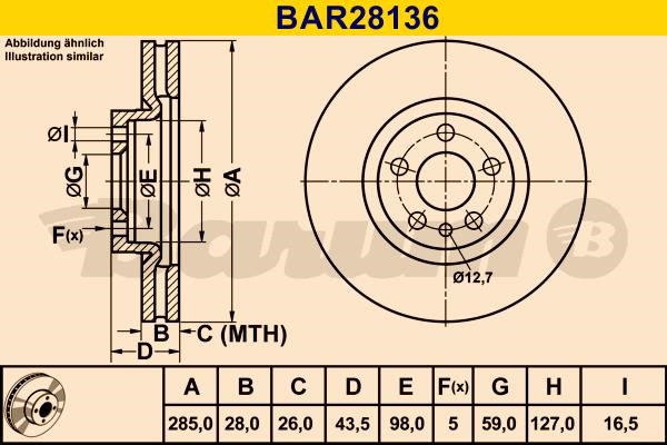 Barum BAR28136 Ventilated disc brake, 1 pcs. BAR28136