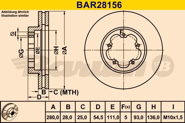 Barum BAR28156 Front brake disc ventilated BAR28156