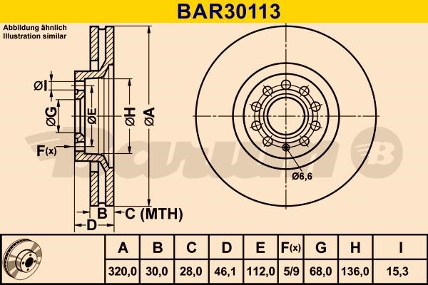 Barum BAR30113 Ventilated disc brake, 1 pcs. BAR30113