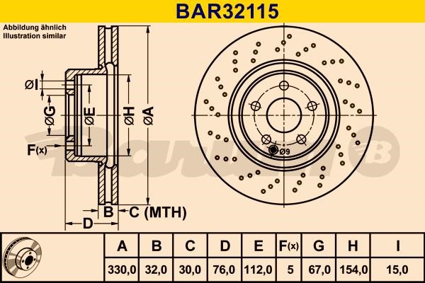 Barum BAR32115 Ventilated brake disc with perforation BAR32115