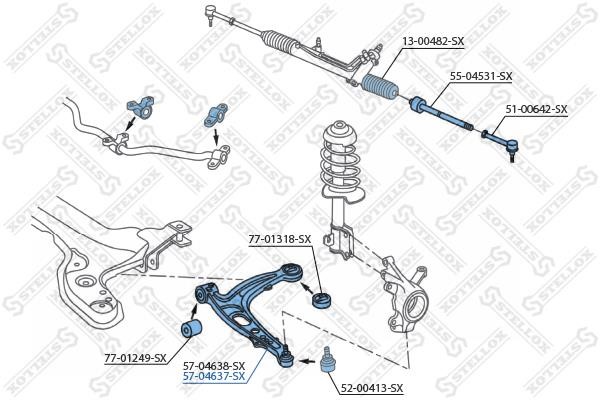 Stellox 57-04637-SX Suspension arm front right 5704637SX 5704637SX Stellox Suspension arm front right