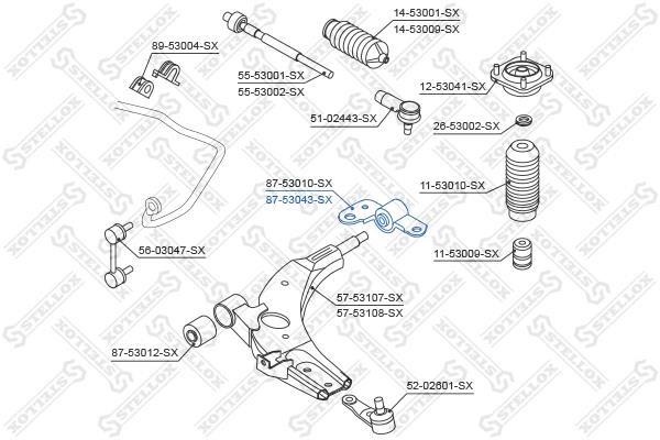 8753043SX Stellox Front suspension arm bushing left