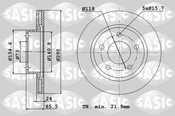 Sasic 2464L24J Front brake disc ventilated 2464L24J