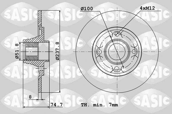 Sasic 4004287J Rear brake disc, non-ventilated 4004287J