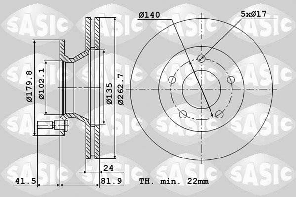 Sasic 6106097 Front brake disc ventilated 6106097
