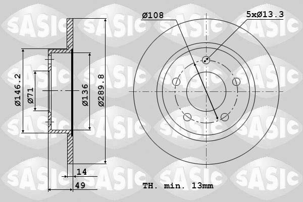 Sasic 6100015 Rear brake disc, non-ventilated 6100015