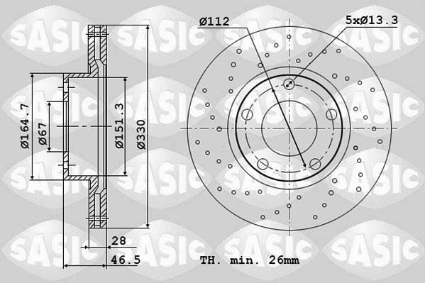 Sasic 6106105 Front brake disc ventilated 6106105