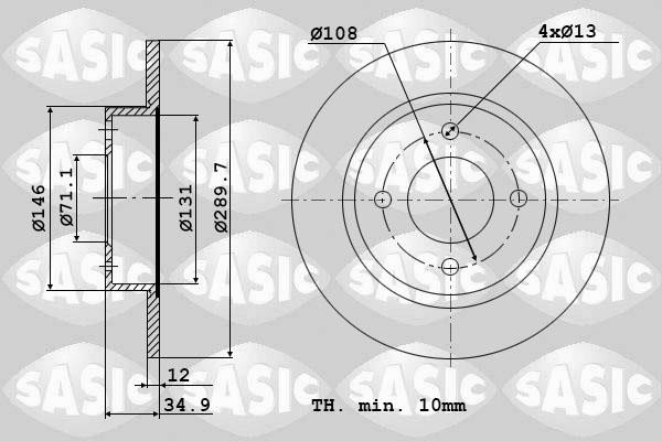 Sasic 6100029 Rear brake disc, non-ventilated 6100029