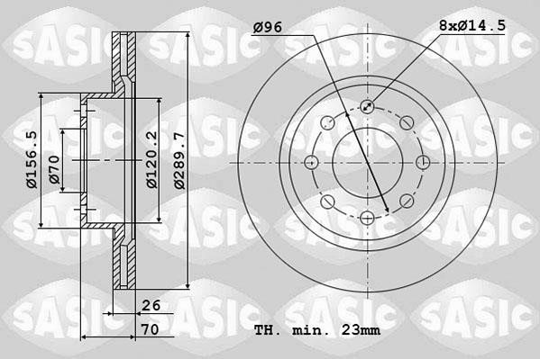 Sasic 6106115 Front brake disc ventilated 6106115