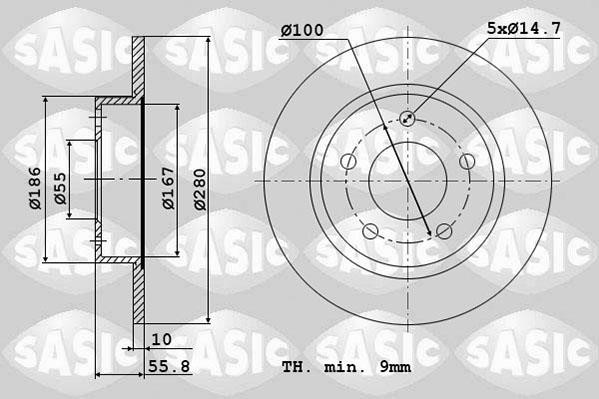 Sasic 6106119 Rear brake disc, non-ventilated 6106119