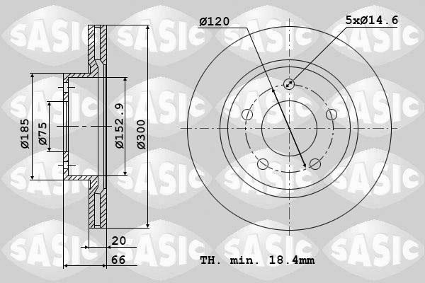 Sasic 6106140 Rear ventilated brake disc 6106140