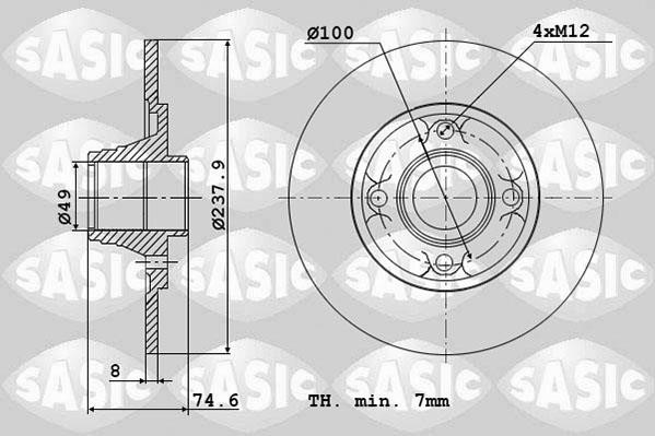 Sasic 6104015 Rear brake disc, non-ventilated 6104015