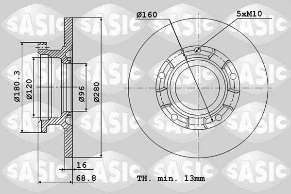 Sasic 6106145 Rear brake disc, non-ventilated 6106145