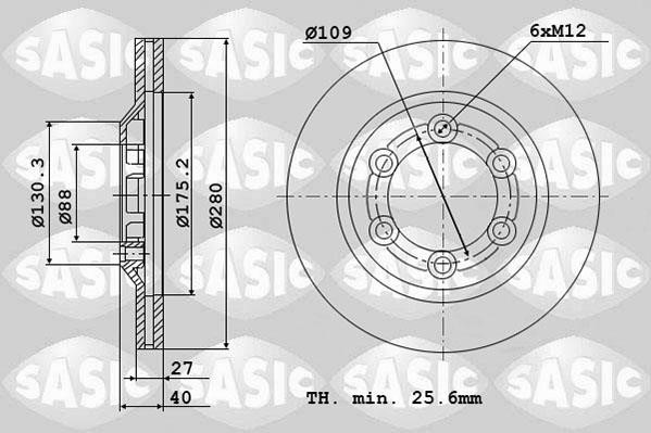 Sasic 6106174 Front brake disc ventilated 6106174