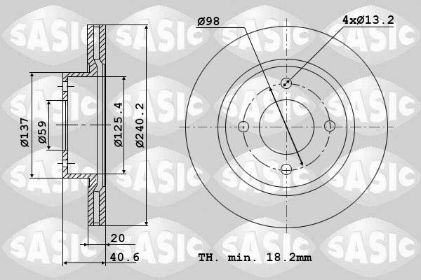 Sasic 6106001 Front brake disc ventilated 6106001