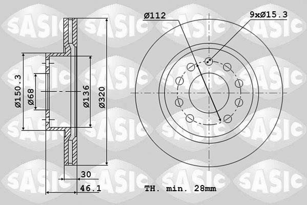 Sasic 6106034 Front brake disc ventilated 6106034