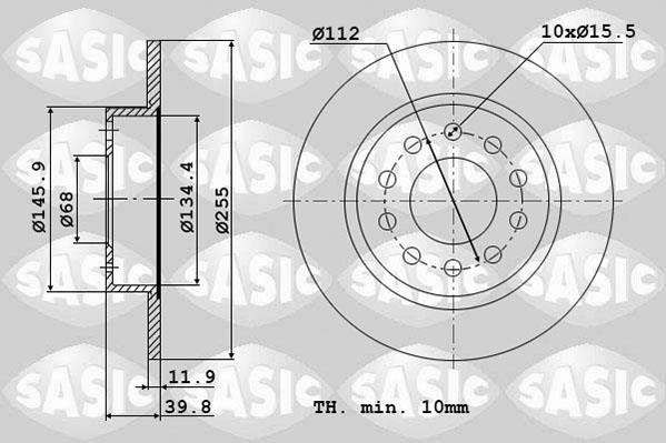 Sasic 6106039 Rear brake disc, non-ventilated 6106039