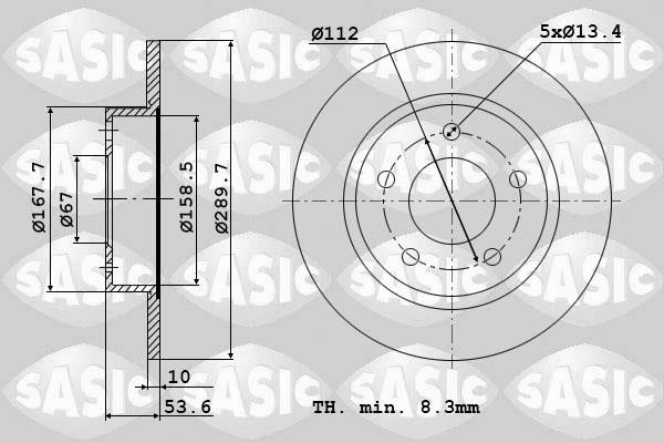 Sasic 9004840J Rear brake disc, non-ventilated 9004840J