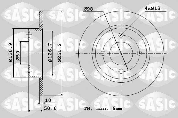 Sasic 9004366J Rear brake disc, non-ventilated 9004366J