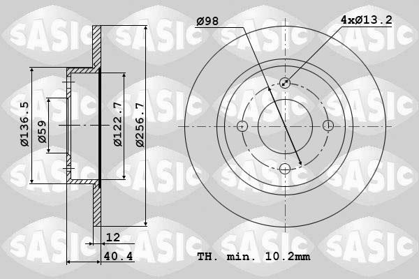 Sasic 9004389J Unventilated front brake disc 9004389J