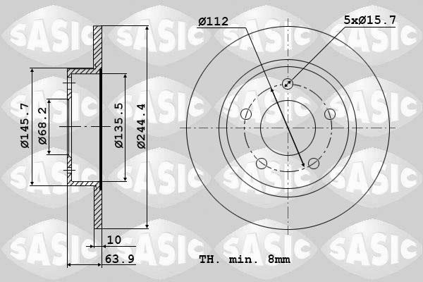 Sasic 9004588J Rear brake disc, non-ventilated 9004588J
