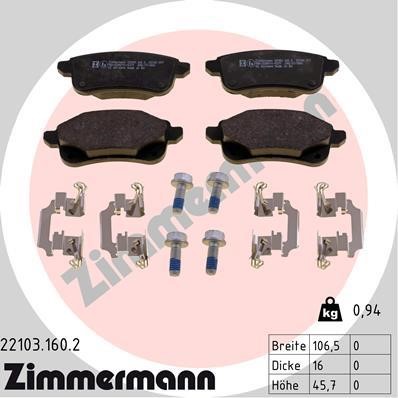 Otto Zimmermann 22103.160.2 Brake Pad Set, disc brake 221031602