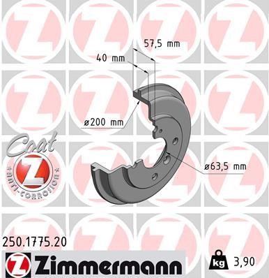 Otto Zimmermann 250.1775.20 Brake drum 250177520 250177520 Otto Zimmermann Brake drum