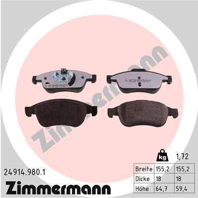 Otto Zimmermann 24914.980.1 Brake Pad Set, disc brake 249149801
