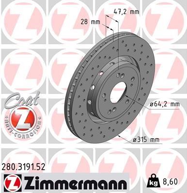Otto Zimmermann 280.3191.52 Front brake disc ventilated 280319152