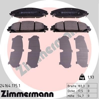 Otto Zimmermann 24164.175.1 Brake Pad Set, disc brake 241641751