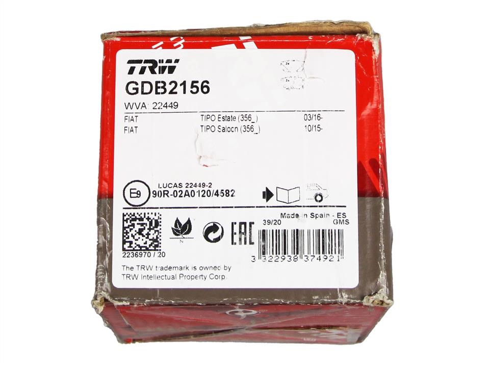 TRW COTEC brake pad set TRW GDB2156