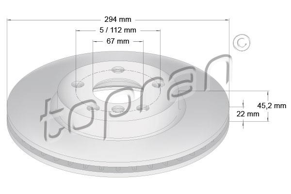 Topran 503 019 Front brake disc ventilated 503019