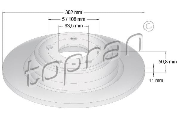 Topran 304 857 Rear brake disc, non-ventilated 304857